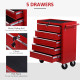 5 Drawer Tool Chest on Wheels, Lockable Steel Tool Trolley with Side Handle for Workshop, Garage, Red