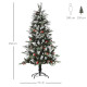 5FT Artificial Snow Dipped Christmas Tree Xmas Pencil Tree Holiday Home Party Decoration with Foldable Feet Red Berries White Pi