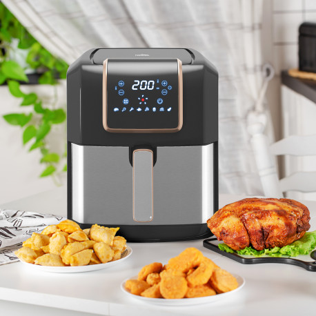 6.5L Single Basket Air Fryer, 80-200°C Temperature, Black and Gold Tone