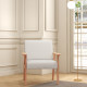 Accent Chair Wood Frame with Thick Linen Cushions Wide Seat Armchair Home Furniture Bedroom Office Cream White