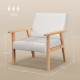 Accent Chair Wood Frame with Thick Linen Cushions Wide Seat Armchair Home Furniture Bedroom Office Cream White