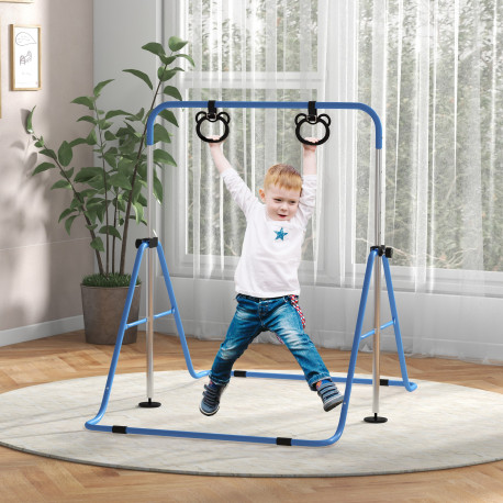 Adjustable Height, Foldable Kids Gymnastics Bar w/ Non-Slip Mats, for 3+ Years, Blue