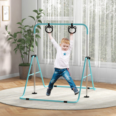 Adjustable Height, Foldable Kids Gymnastics Bar w/ Non-Slip Mats, for 3+ Years, Green