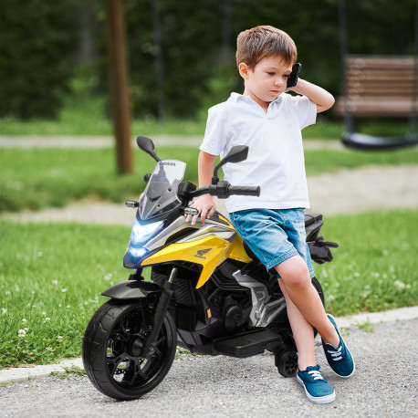 AIYAPLAY 12V Honda Licensed Kids Electric Motorbike w/ Music, Headlights, Early Education Function, for Ages 3-6 Years, Yellow