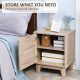 Bedside Table, Bedside Cabinet with Storage Cupboard, Side End Table with Rattan Element for Living Room, Bedroom, Natural