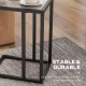 C Shape Bedside Table w/Metal Frame Marble-Effect Top Sofa Narrow Snack End Table for Living Room, Grey