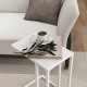 C Shape Bedside Table w/Metal Frame Wood-Effect Top Sofa Narrow Snack End Table for Living Room, White