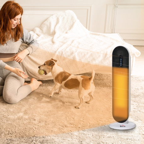 Ceramic Space Heater, Indoor Tower Heater with 2 Heat, Oscillation, Remote Control, Timer, Tip-Over & Overheating Protection, 12