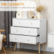 Chest of Drawers, 3-Drawer Storage Organiser Unit with Wood Legs for Bedroom, Living Room, White