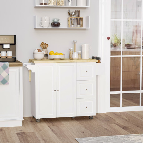 Drop-Leaf Kitchen Island on Wheels Utility Storage Cart with Drawers & Cabinet for Kitchen, Dining & Living Room