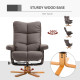 Recliner Armchair, Swivel Reclining Chair With Ottoman, Swivel Faux Leather Chair with Wooden Base and Storage Footstool for Liv