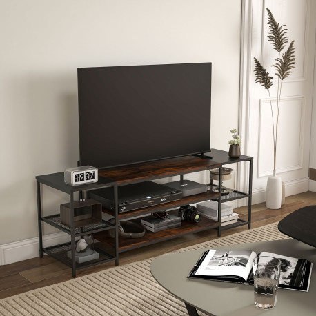 TV Unit Cabinet for TVs up to 60 Inches, Industrial TV Stand with Storage Shelves for Living Room, Brown and Black