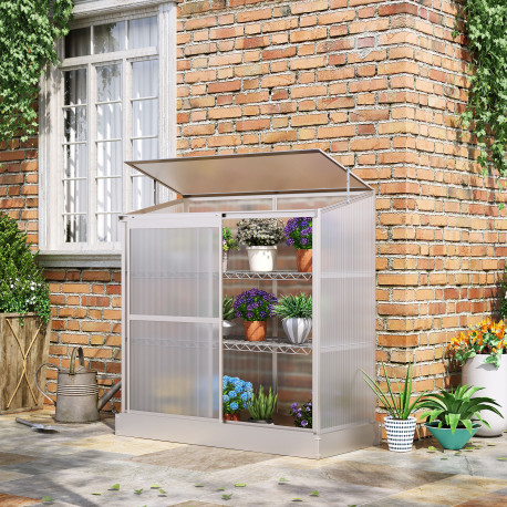 Outsunny 3 Tier Greenhouse Garden Outdoor Cold Frame Plant Flower Growth Transparent Polycarbonate Board Openable Roof Sliding D