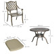 Outsunny 4 Seater Outdoor Dining Set Antique Cast Aluminium Garden Furniture Set with Cushions Round Dining Table with Parasol H