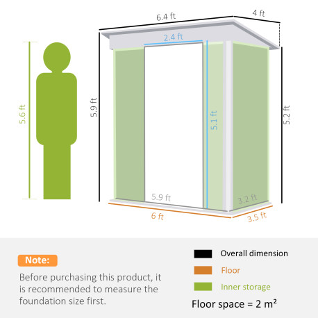 Outsunny 6.5 x 4FT Galvanised Metal Shed with Foundation Kit, Lockable Tool Garden Shed with Double Sliding Doors, Vents, Green