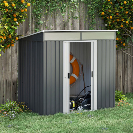 Outsunny 6.5 x 4FT Galvanised Metal Shed with Foundation Kit, Lockable Tool Garden Shed with Double Sliding Doors, Vents, Grey