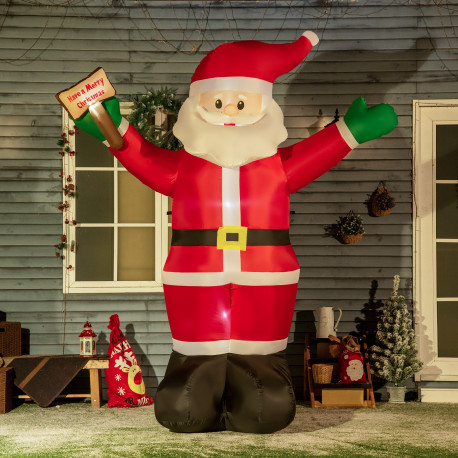 Outsunny 8ft Inflatable Christmas Santa Claus Holds Light Sign of Blessings, Blow-Up Outdoor LED Yard Display for Lawn Garden Pa