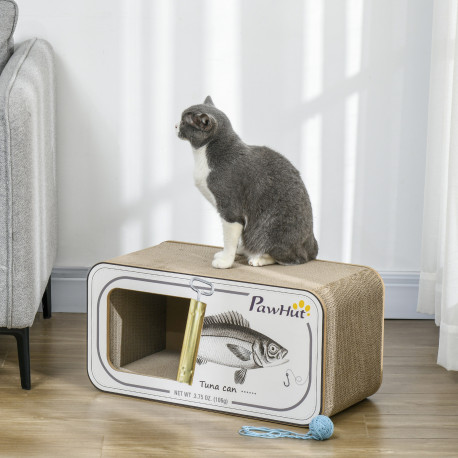 PawHut 2 in 1 Cat Scratching Board, Cardboard Cat House with Catnip, Canned Tuna Design