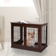 PawHut Dog Crate, Furniture Style Puppy Cage End Table, Pet Kennel House with 3 Doors for Small Dog, Brown 81 x 58.5 x 66 cm