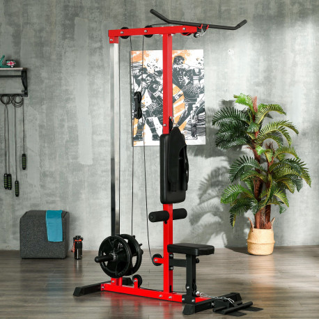 SPORTNOW Pull Up Station, Power Cage with Adjustable Seat, for Home Gym - Red