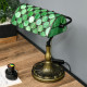 Stained Glass Table Lamp, Vintage Lamp with Green Handmade Shade, Metal Base, Antique Bedside Lamp for Bedroom Living Room Home 