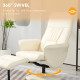 Swivel Recliner Chair with Footstool, PU Leather Armchair and Ottoman with High Back and Round Base for Living Room, Cream White