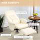 Swivel Recliner Chair with Footstool, PU Leather Armchair and Ottoman with High Back and Round Base for Living Room, Cream White