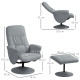 Swivel Recliner Chair with Footstool, PU Leather Armchair and Ottoman with High Back and Round Base for Living Room, Light Grey