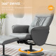 Swivel Recliner Chair with Footstool, PU Leather Armchair and Ottoman with High Back and Round Base for Living Room, Light Grey