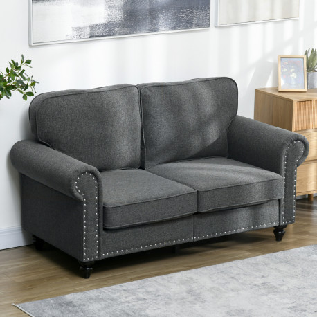 Two-Seater Mid-Century Sofa, with Pocket Springs - Charcoal Grey