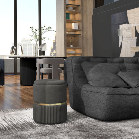 Velvet-Feel Storage Ottoman - Grey