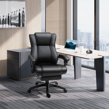 Vinsetto Executive Office Chair for Home, PU Leather Computer Chair, Swivel Desk Chair with Footrest, Wheels, Adjustable Height,