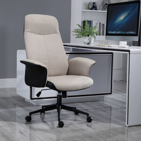 Vinsetto Office Chair, Linen Fabric Desk Chair, Comfortable Computer Chair with Adjustable Height, Padded Armrests and Swivel Wh