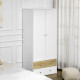 2-Door Wardrobe with 2 Drawers, Hanging Rod and Anti-tipping Straps for Bedroom Clothes Storage Organisation, White