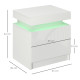 White Bedside Table with LED Light, High Gloss Front Nightstand with 2 Drawers, for Living Room, Bedroom