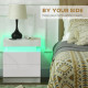 White Bedside Table with LED Light, High Gloss Front Nightstand with 2 Drawers, for Living Room, Bedroom