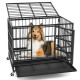 96/120cm Metal Dog Cage Foldable with Double Door and Wheels