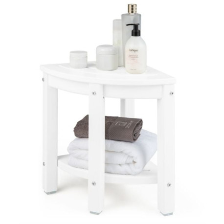 Waterproof Corner Shower Bench Stool with Storage Shelf for Shaving Legs