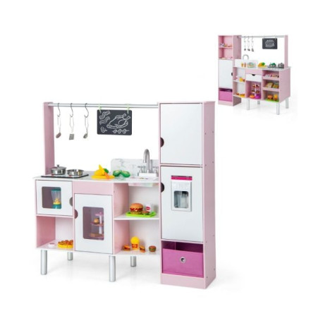 2-in-1 Kids Kitchen and Market Double-sided Play Kitchen