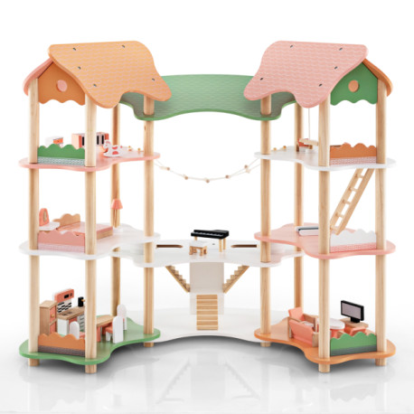 Multi-Layer Wooden Dollhouse Versatile Kids Playhouse Toy with 7-Room