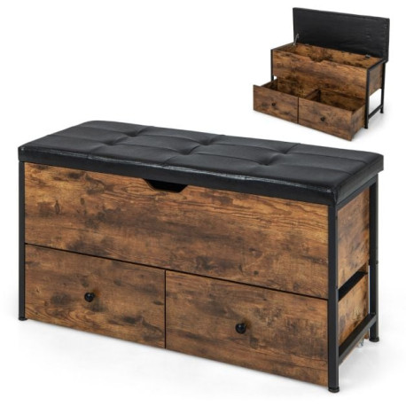 Storage Ottoman Bench with Padded Seat Cushion and 2 Drawers