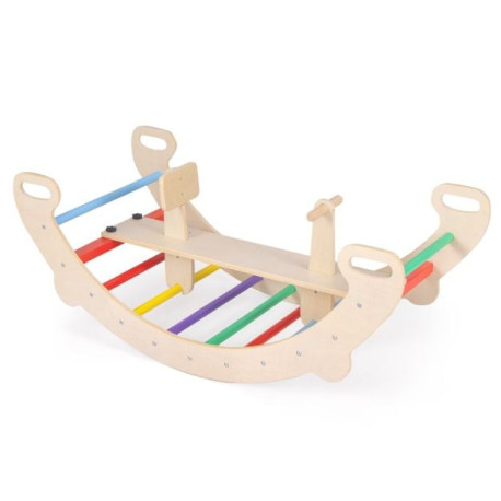 4-in-1 Wooden Climbing Toys for Toddler Rocking Horse Arch with Backrest