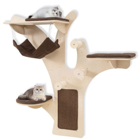 Wall-Mounted Cat Tower Furniture with Scratching Posts