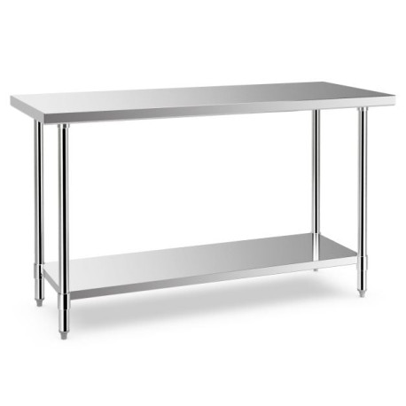 152 x 61 CM Stainless Steel Workstation with Adjustable Shelf for Kitchen