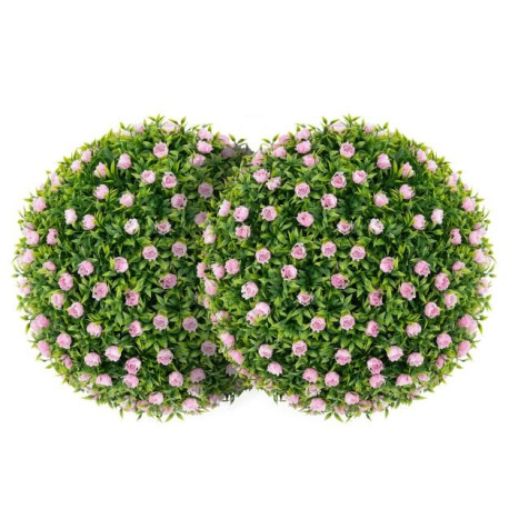 2 Pieces Artificial Plant Topiary Balls with Pink Flowers