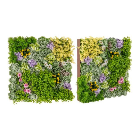 2 Pack Square Framed Artificial Foliage Wall Art with 10 Types of Mixed Faux Plants