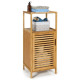 2-Tier Bamboo Bathroom Storage Cabinet with Single Door and Open Shelves