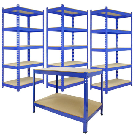 3 x 90cm Q-Rax Blue Metal Racking Units & Workbench