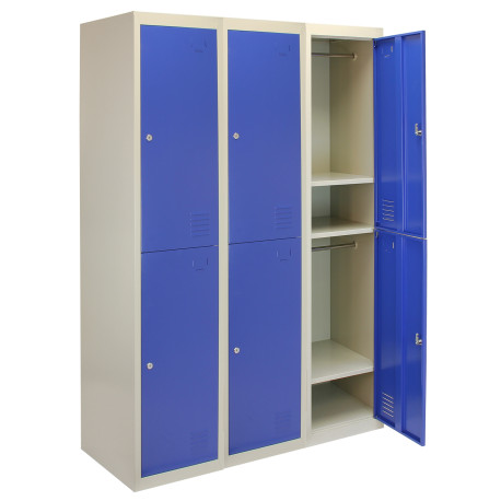 3 x Metal Storage Lockers - Two Doors, Blue - Flatpack