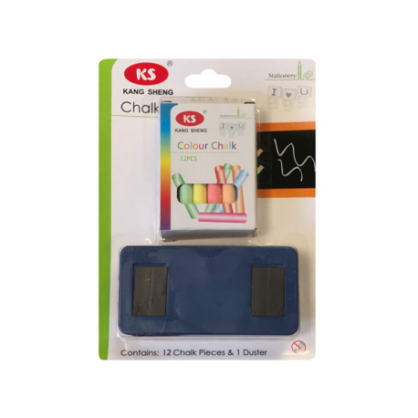 12pcs Coloured Chalk Sticks and 1pcs Duster